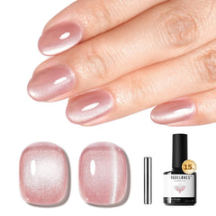 Modelones gel ojo de gato rosa, botella rosa con brillo y efecto ojo de gato.