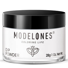 Modelones polvos de inmersión blancos, capacidad 1oz, ideal para manicuras duraderas.