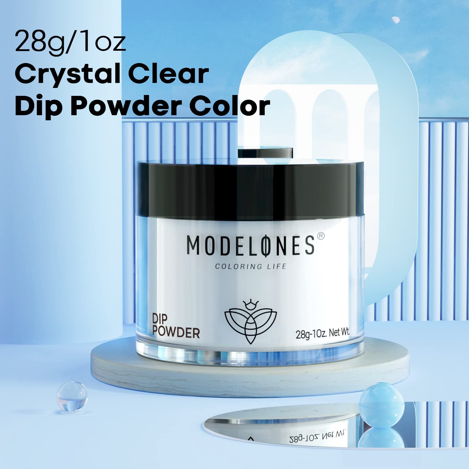 Modelones polvo dip claro, color natural con acabado brillante.