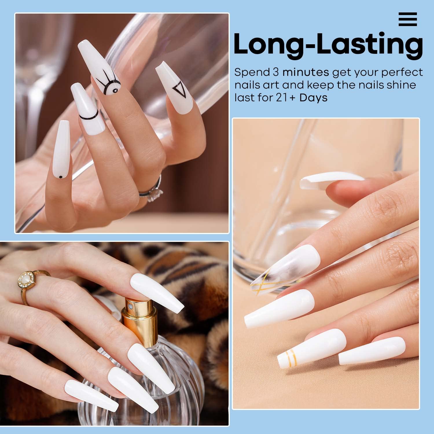 Polvo para inmersión blanco con acabado natural para look suave.