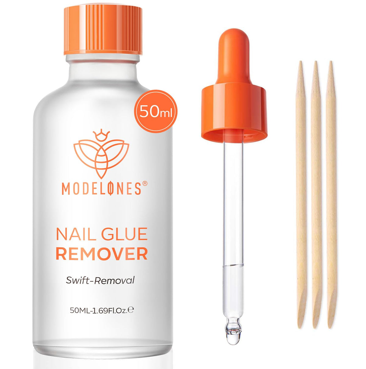 Modelones quitauñas de 60 ml, botella destacada para retirar uñas postizas con suavidad.