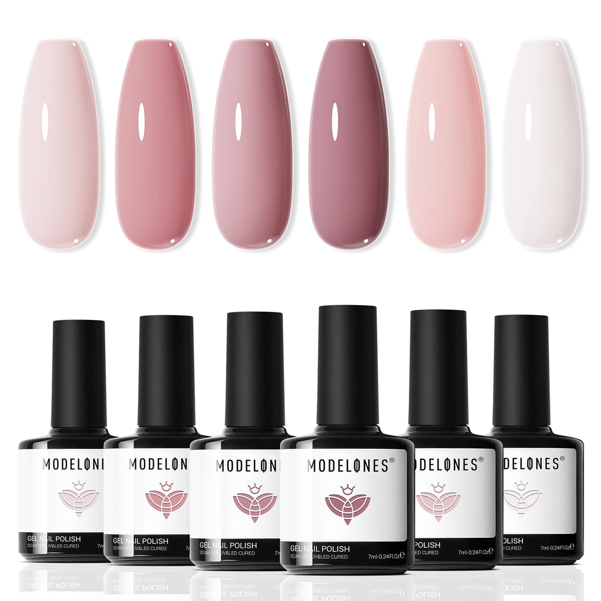 Modelones Set gel 6 colores nude rosa, cobertura impecable para uñas elegantes