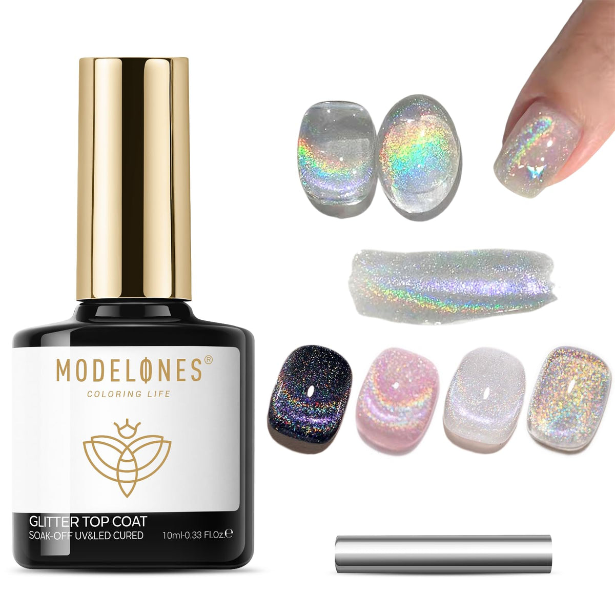 Modelones top coat cat-eye con imán para efecto dinámico.
