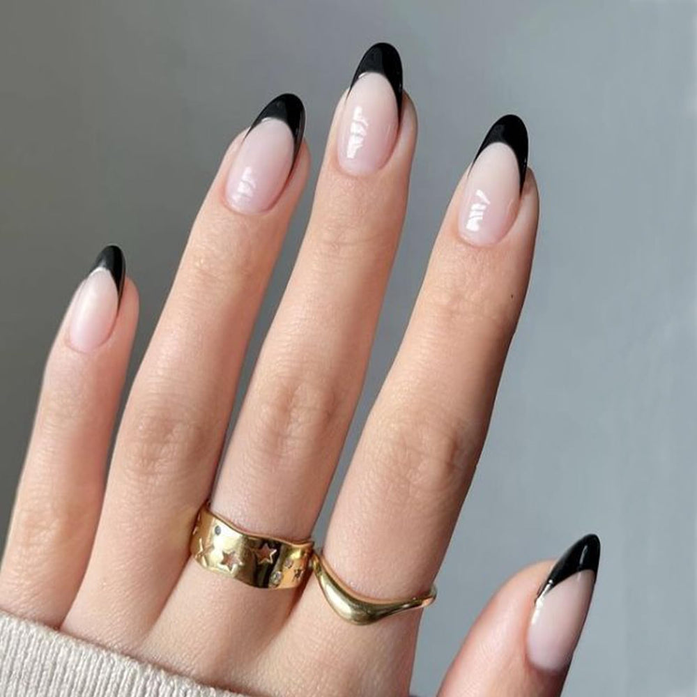Modelones uñas almond Frances negro - presentación del set listo para usar