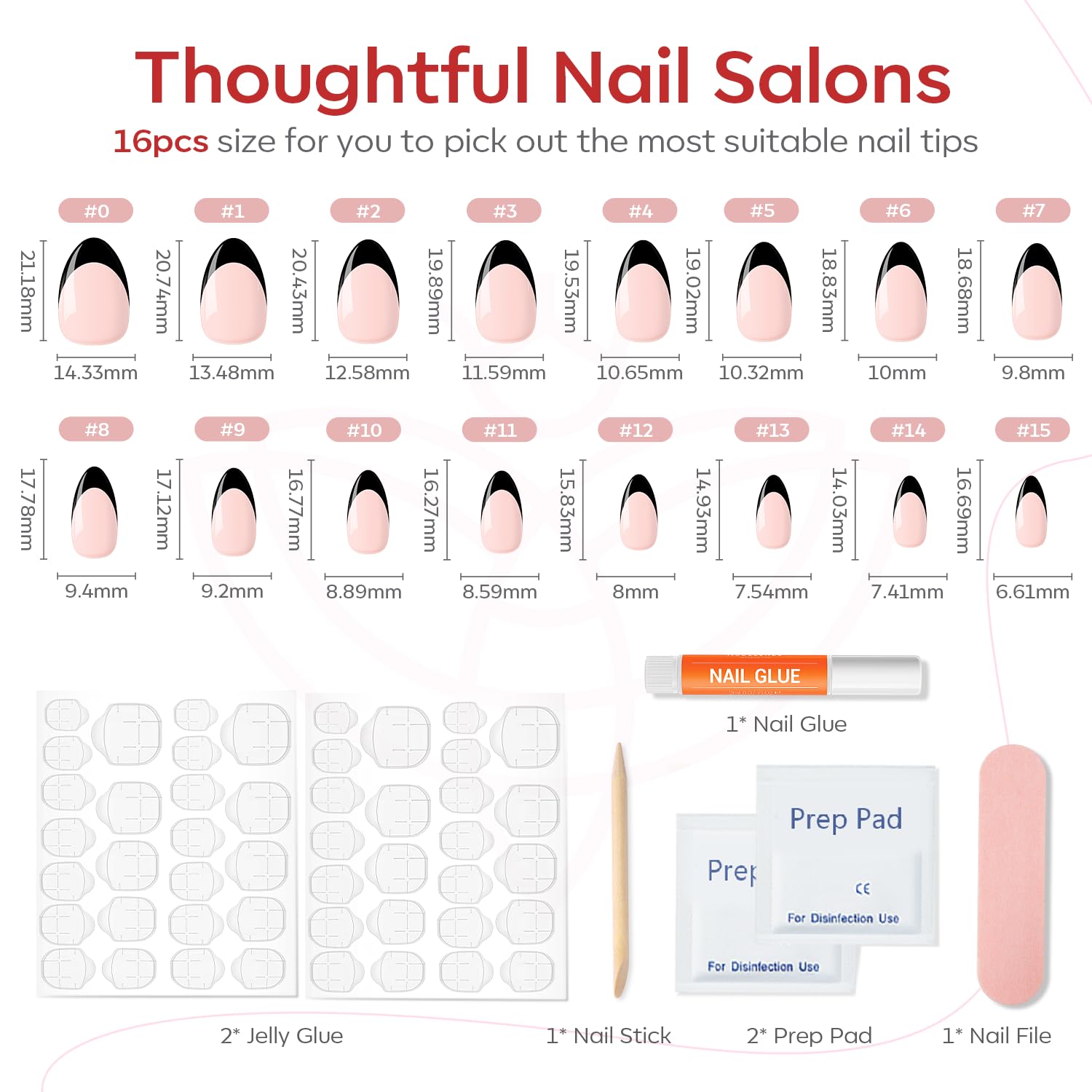 Modelones uñas almond Frances negro - reutilizables y no dañan uñas naturales
