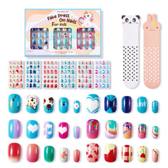 Modelones uñas infantiles prepegadas con brillo gradiente para decorar uñas