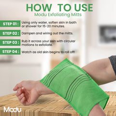 Modu gants exfoliants coreens bleu ciel: prépare la peau au soin hydratant