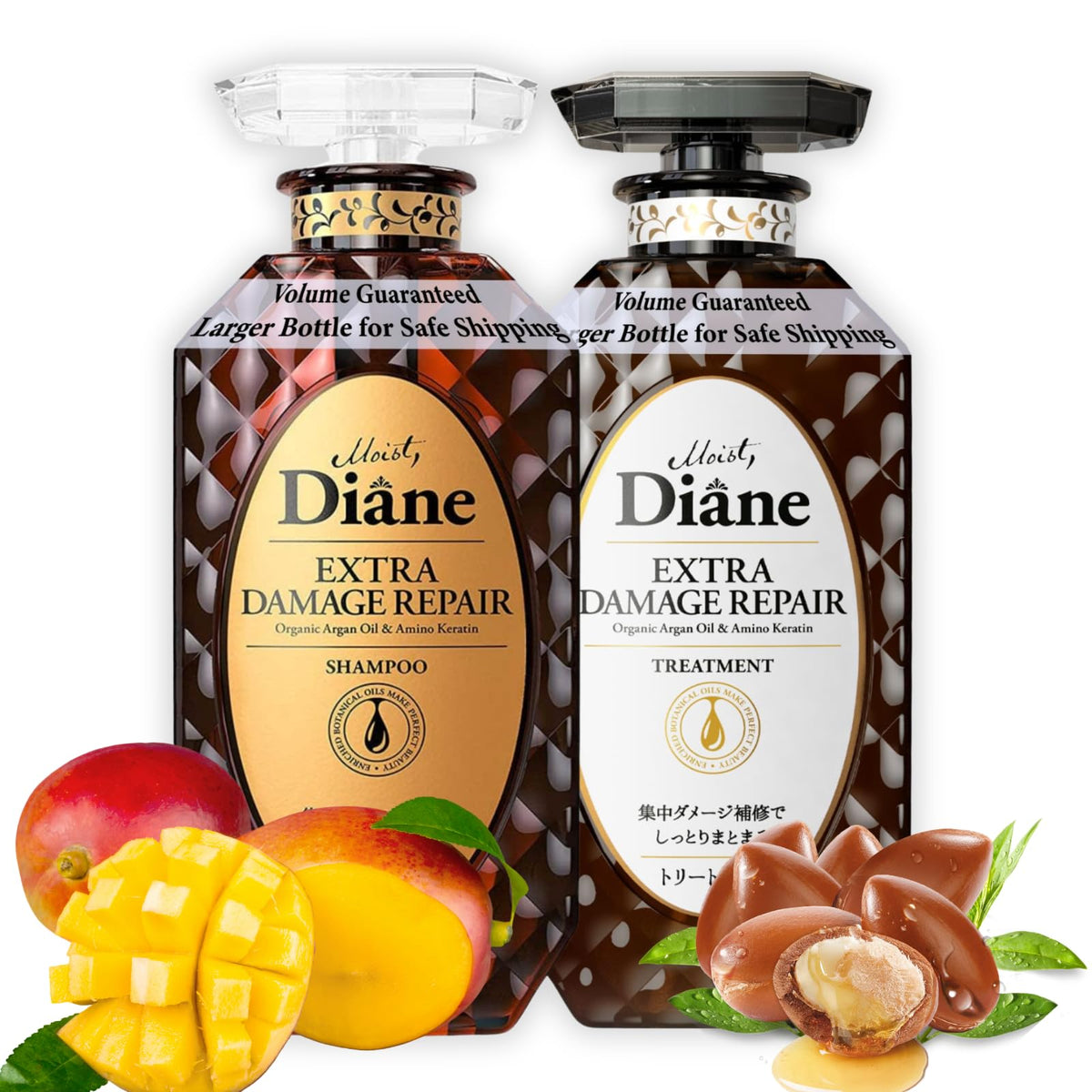 Champú reparador Moist Diane en botella para cabello dañado, limpieza suave y revitalizante.