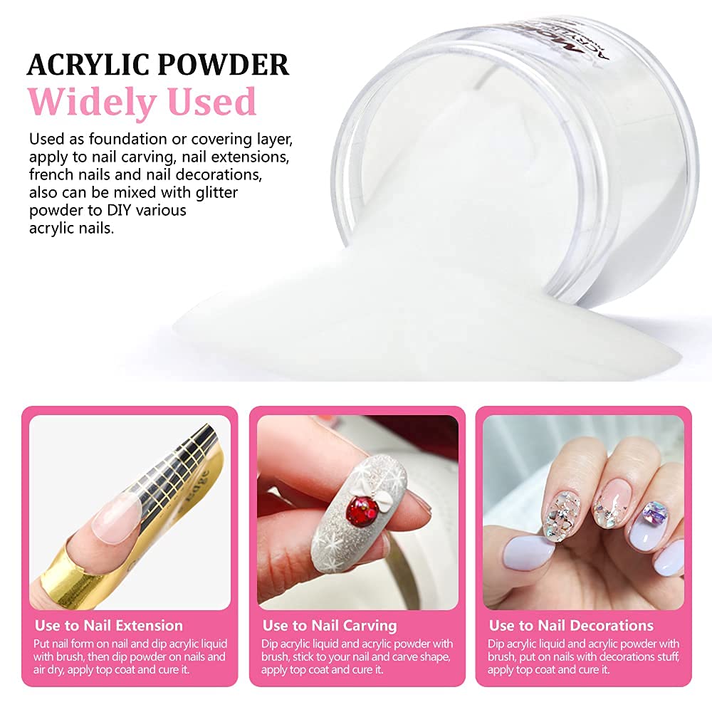 Molisaka polvo acrílico claro, base versátil para extensiones y decoración.
