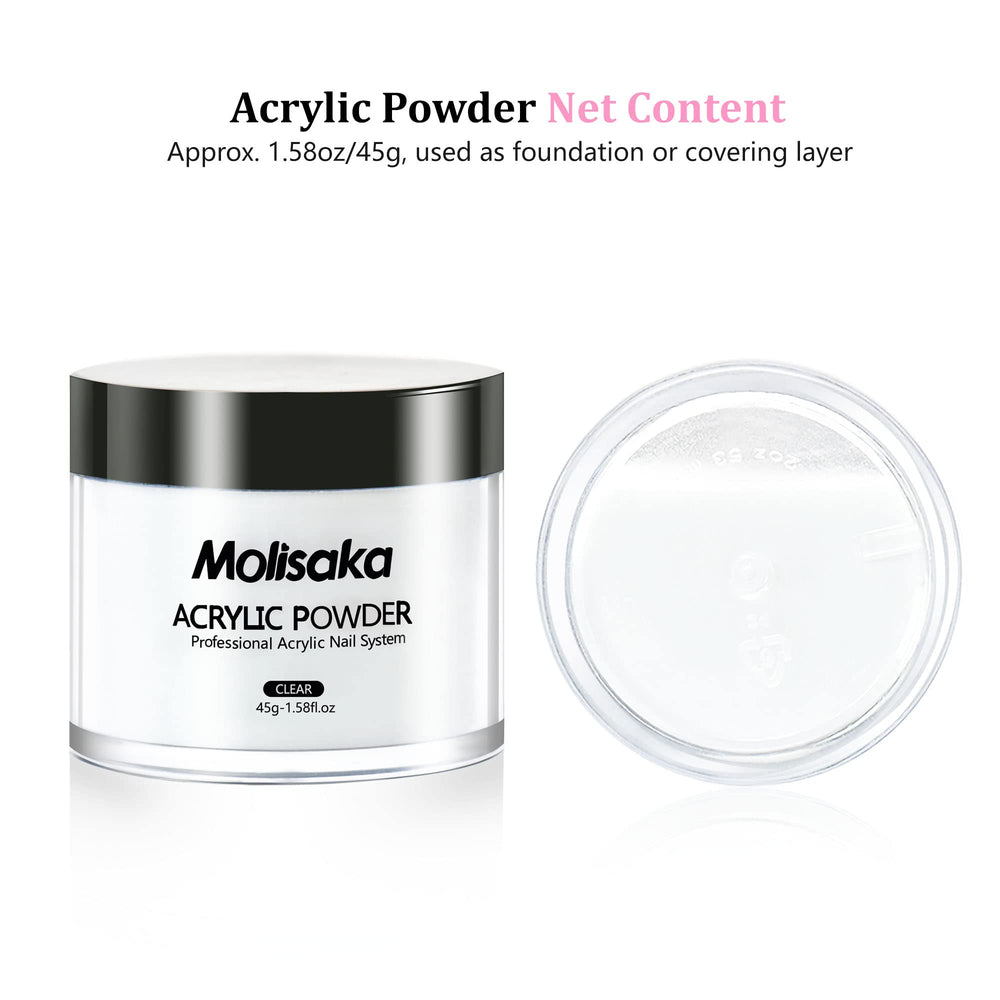 Molisaka polvo acrílico claro para extensiones de uñas.
