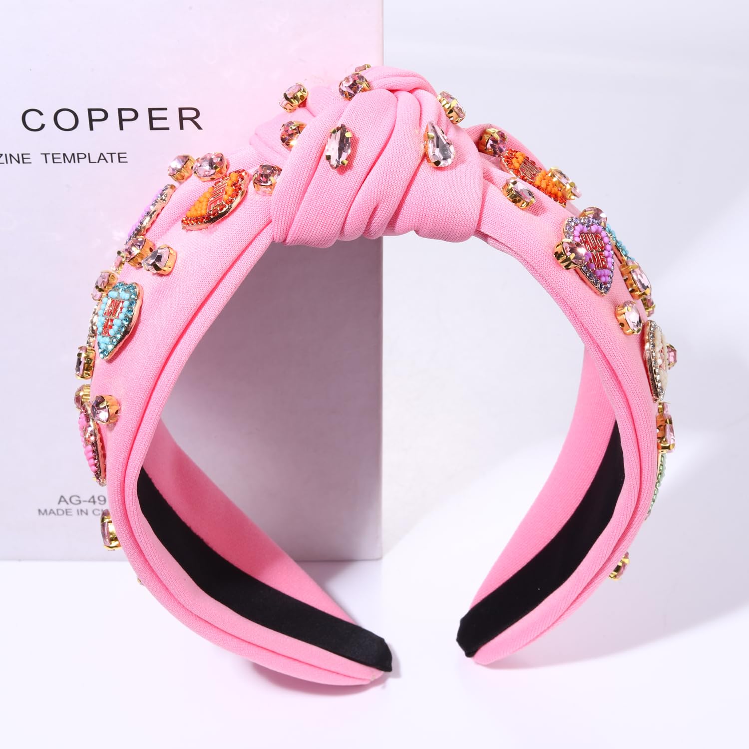 MOLOCH diadema corazón rosa con detalles brillantes, ideal para conciertos.