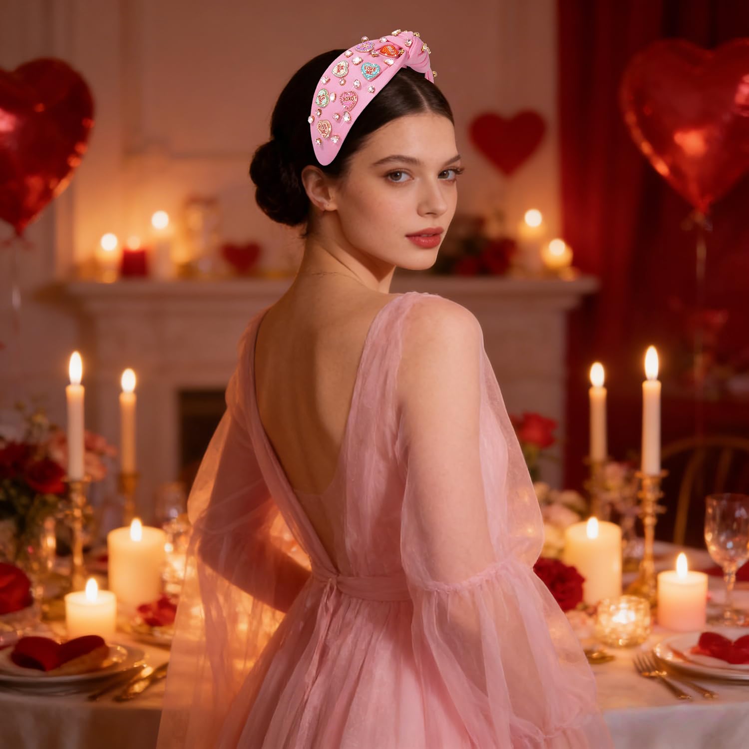 MOLOCH diadema velvet rosa con cristales, cómoda para uso diario.