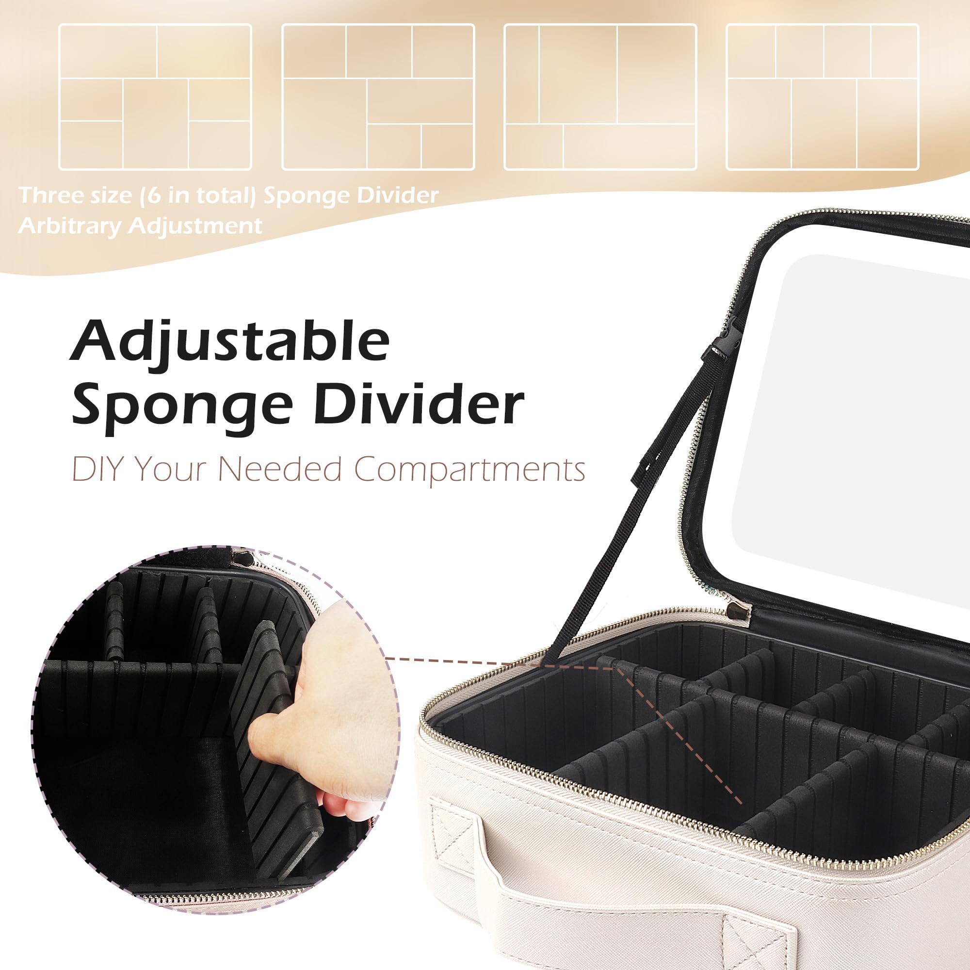MOMIRA divisiones EVA desmontables para organización personalizable de cosméticos.