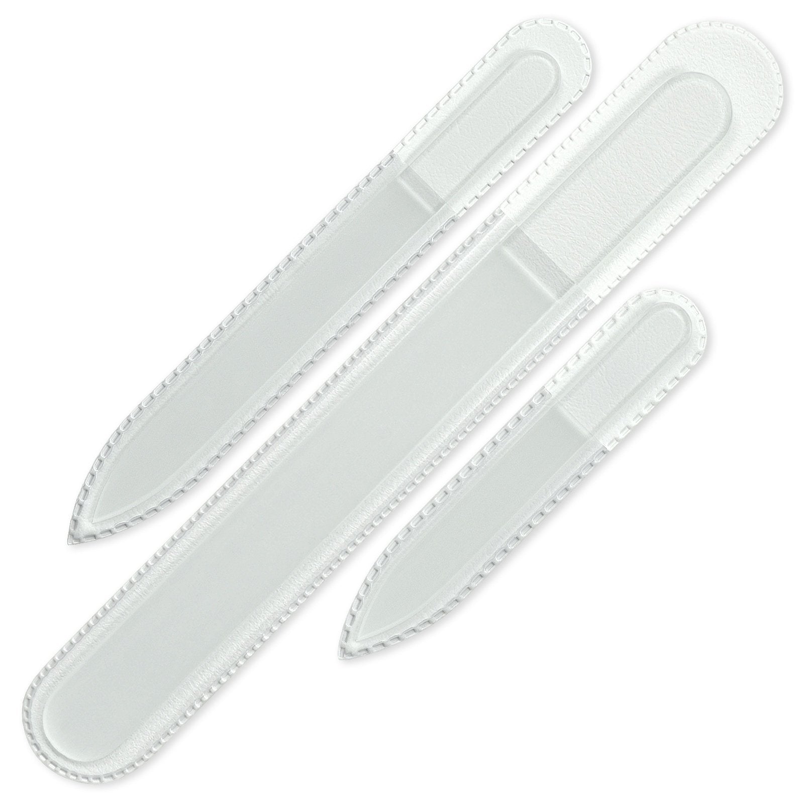 Mont Bleu set de limas de vidrio checo, tres piezas, duraderas para uñas naturales.