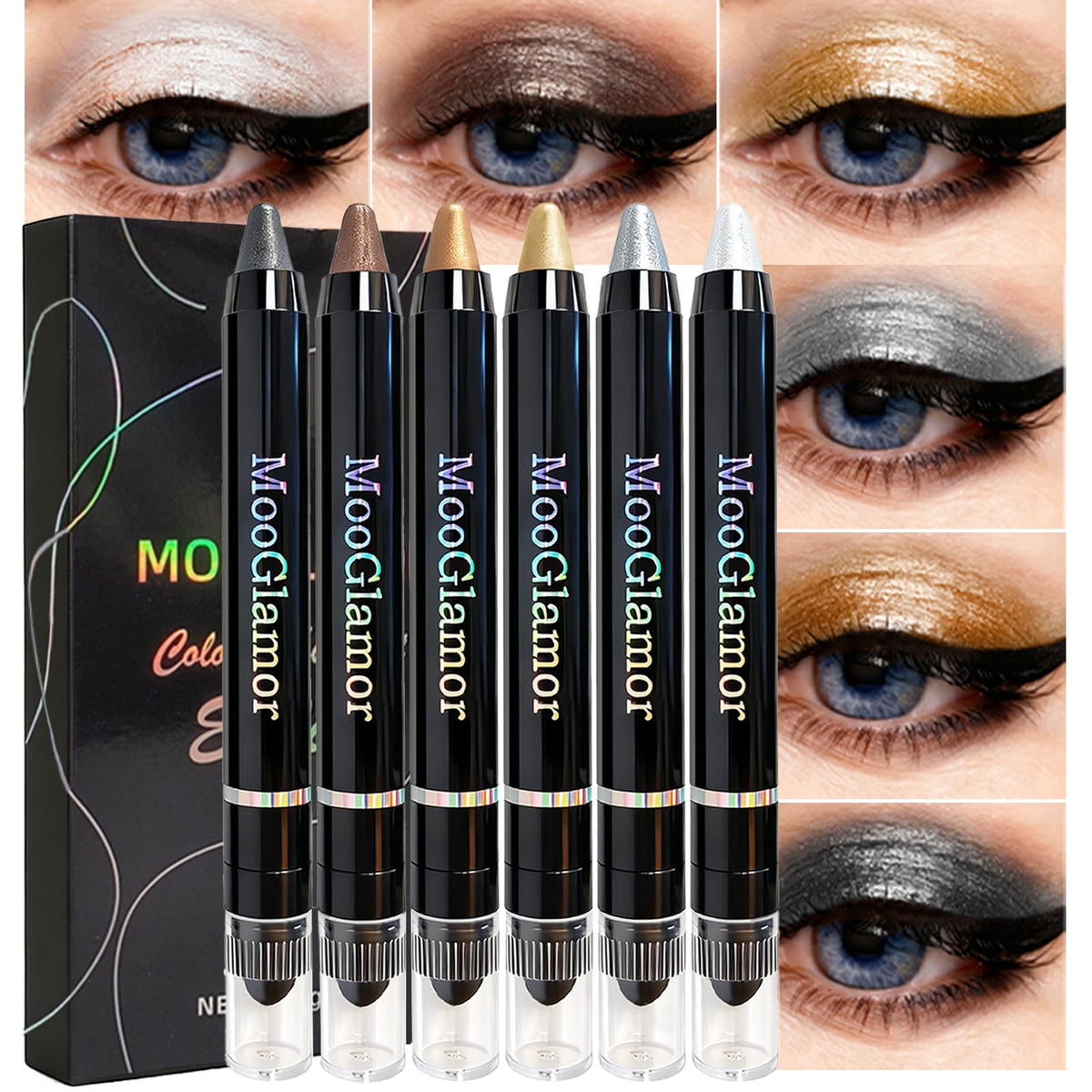 MooGlamor sombra lápiz con efecto perlado y brillo duradero para ojos.