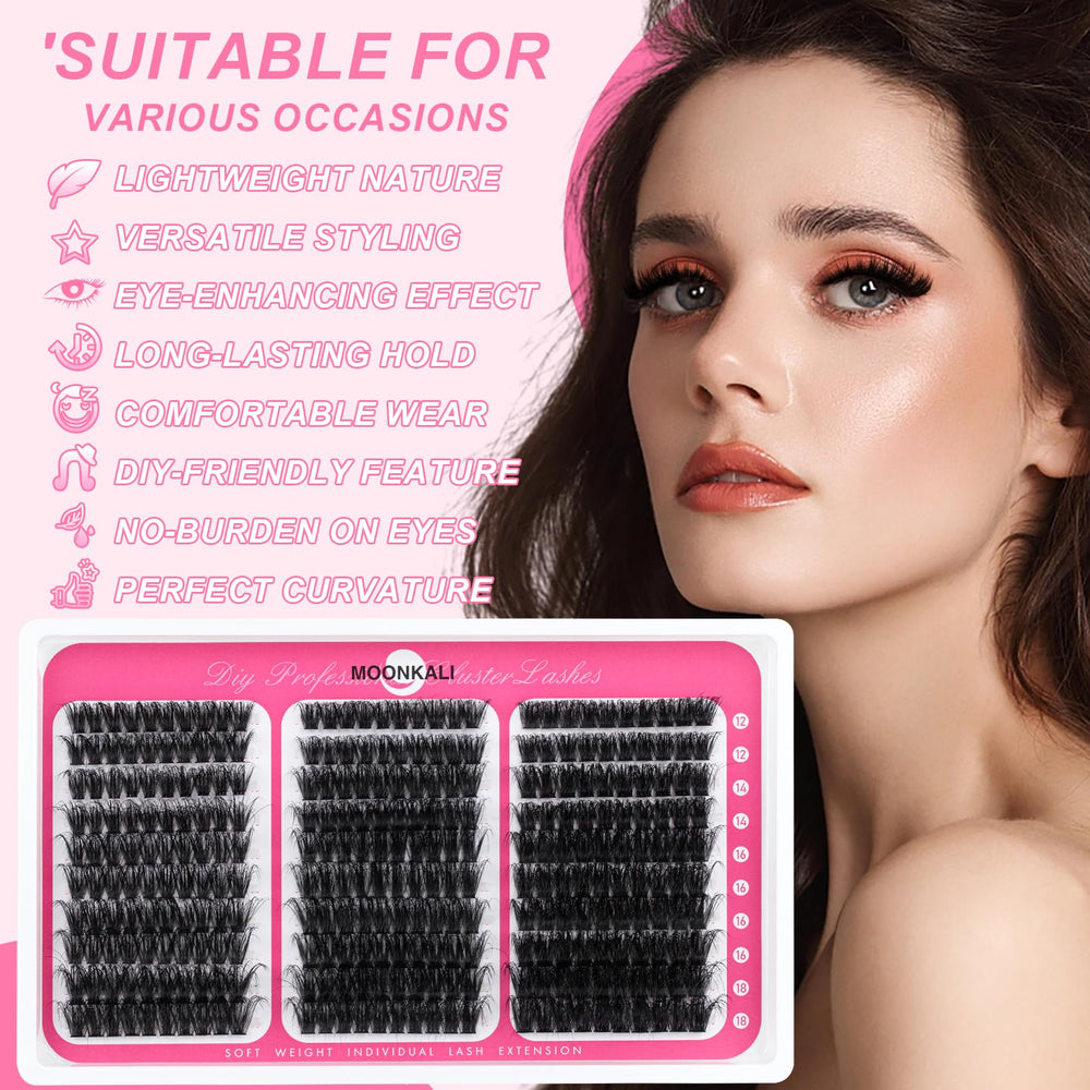 Moonkali lash clusters cat-eye design elongates the lash line.
