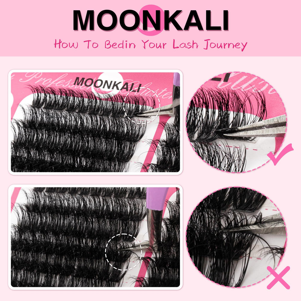 Moonkali lash clusters doll-eye effect creates a wide, awake gaze.