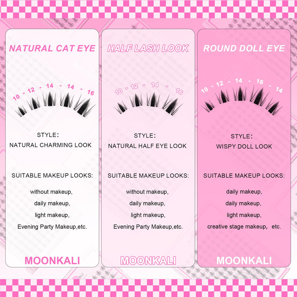 Moonkali waterproof lash clusters visual focus with dependable hold