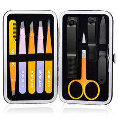 MORGLES set de pinzas y cortaúñas con estuche de cuero, ideal para viaje y organización.