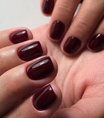 Morily uñas postizas cortas cuadradas burdeos con brillo para una apariencia elegante