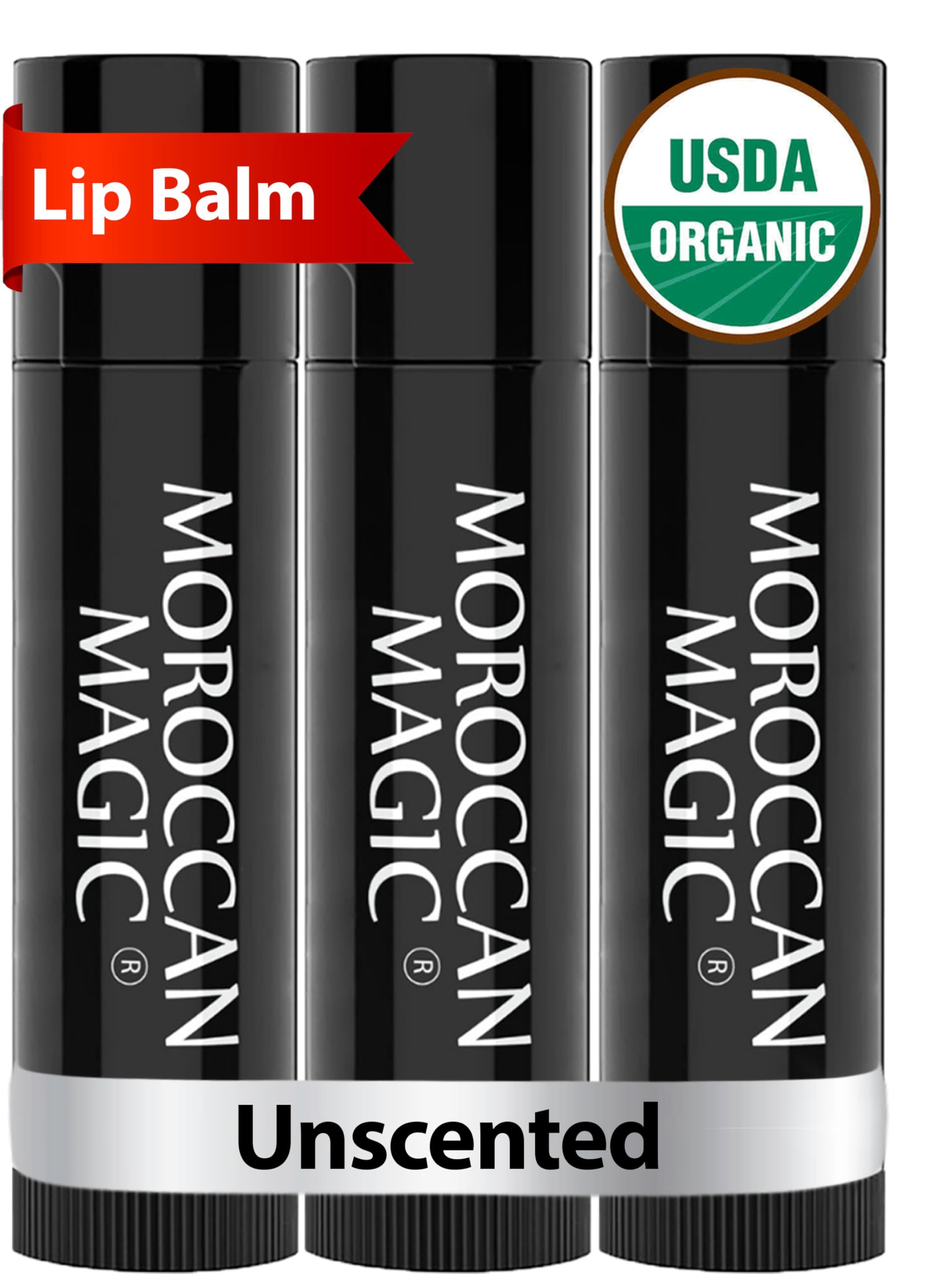 Moroccan Magic envase bálsamo labios sin olor, práctico para uso diario.