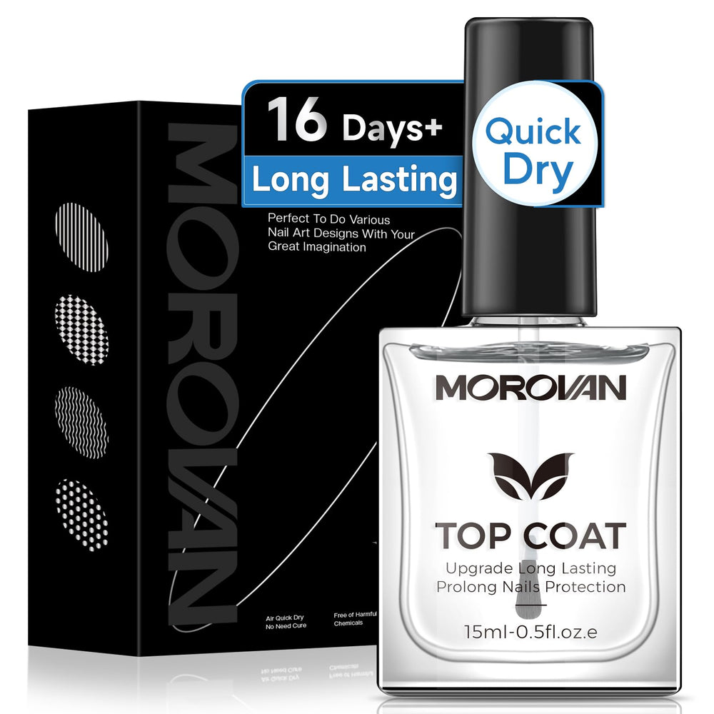 Morovan Capa Superior de Uñas: botella con brillo alto para manicura radiante.