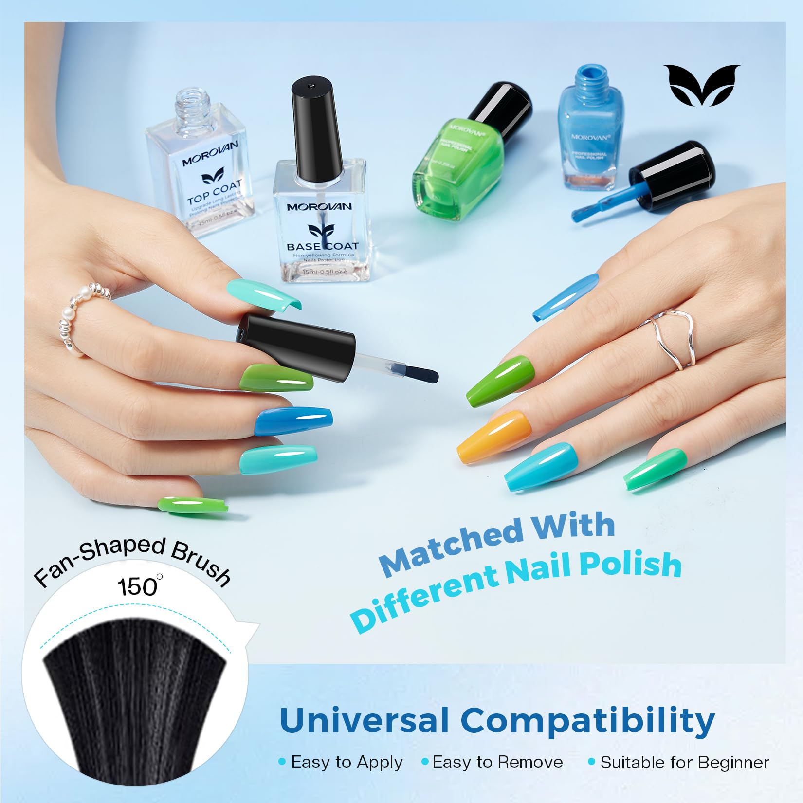 Morovan Capa Superior es compatible con múltiples esmaltes para cambios fáciles.