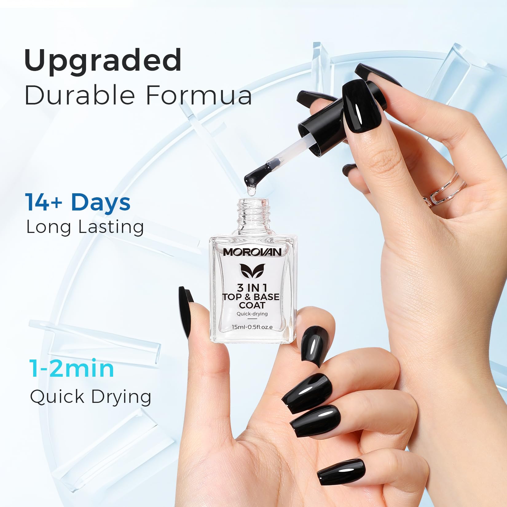 Morovan Nail Strengthener: envase cristalino que inspira confianza.