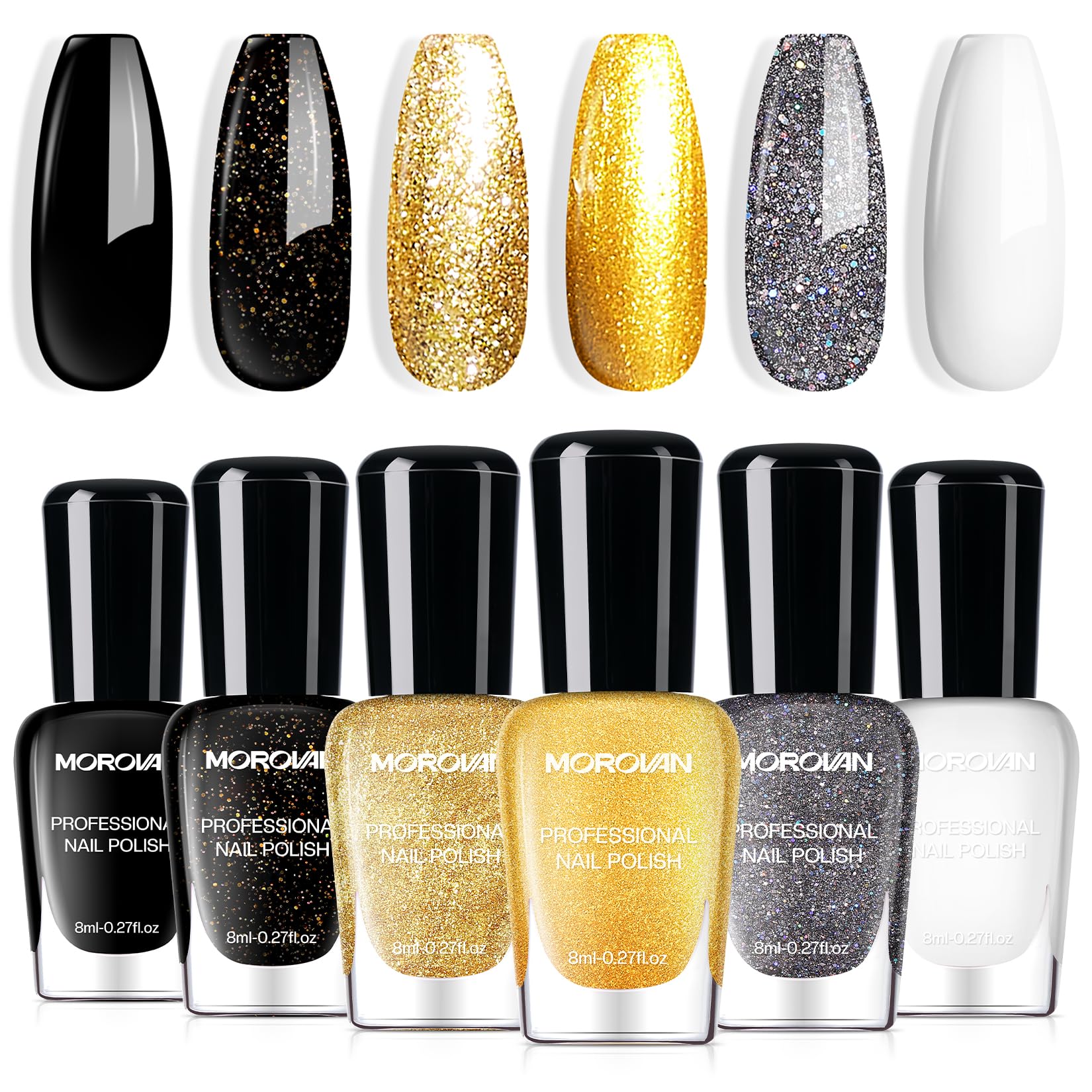 Conjunto Morovan de esmaltes veraniegos para uñas con acabado brillante.