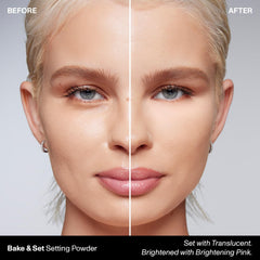 MORPHE Jumbo Bake & Set powder closeup highlights the finely milled texture for a soft skin look.
