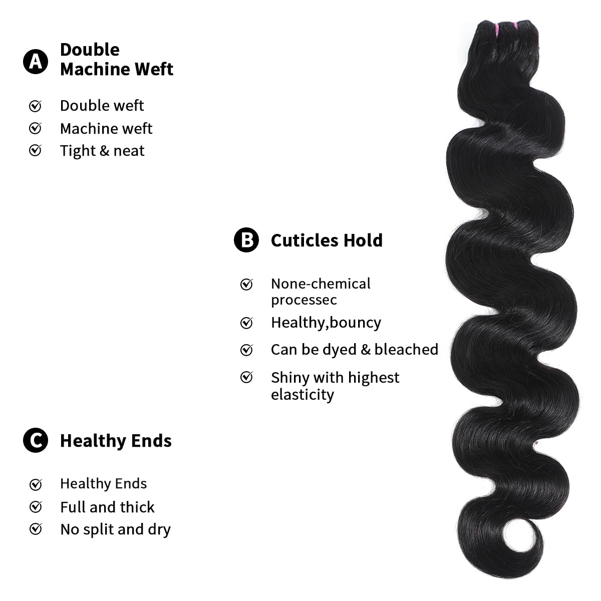 Mosari 15A cabello virgen ondulado, textura natural y suave para uso diario
