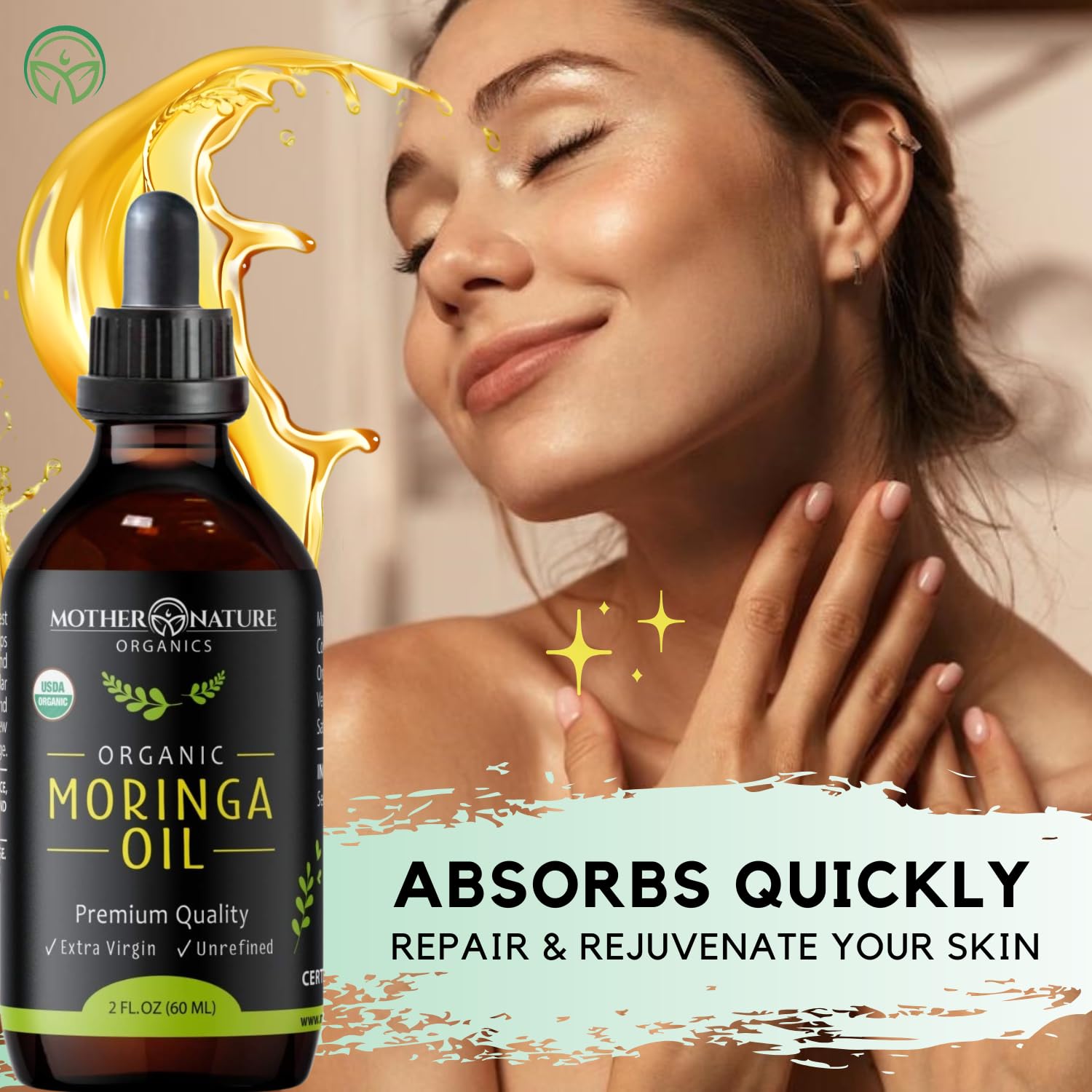 Aplicación facial con Moringa Oil para piel suave y nutrida