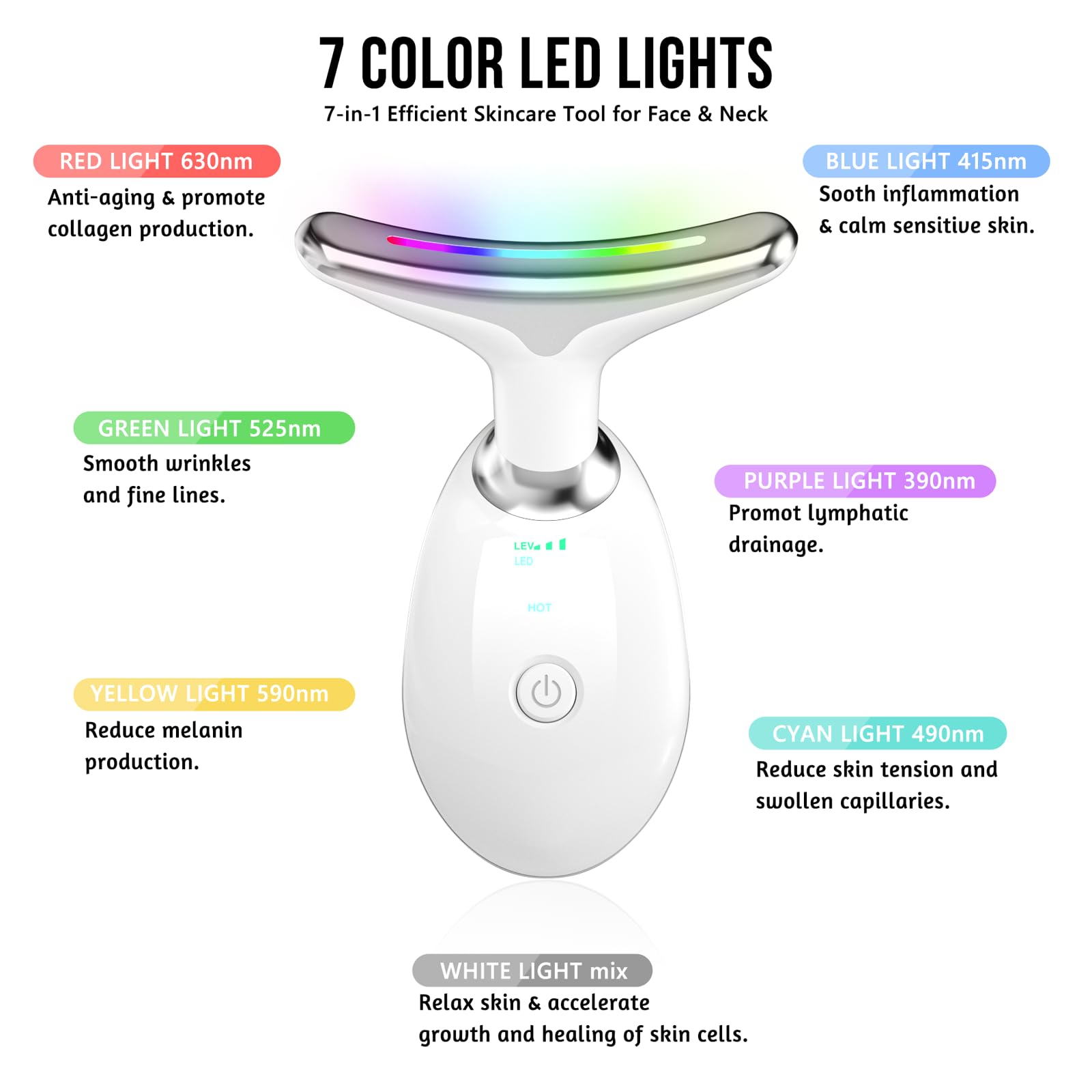 MOYAC face-neck sculpting tool with LED modes for targeted care.