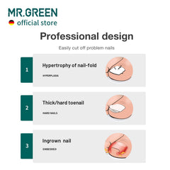 MR.GREEN filo a 25° facilita acceder al surco de la uña sin dañar la piel.