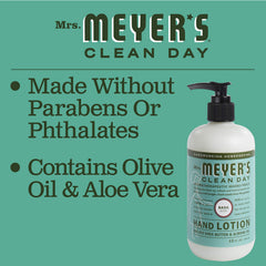 Envase verde con diseño botánico de Mrs. Meyer's.