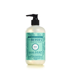 Jabón de manos Mrs. Meyer's Clean Day con menta, aroma refrescante para uso diario.