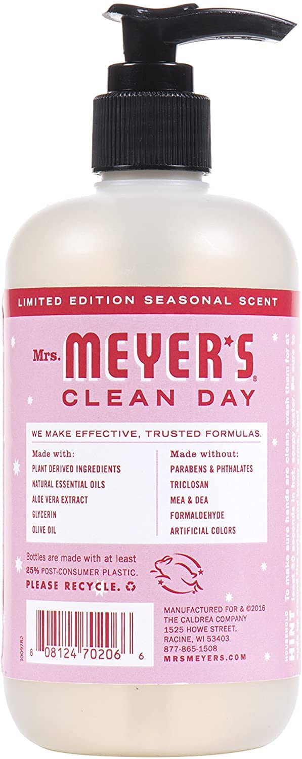 Jabón de manos Menta de Mrs. Meyer's en lavabo, ideal para limpieza rápida.