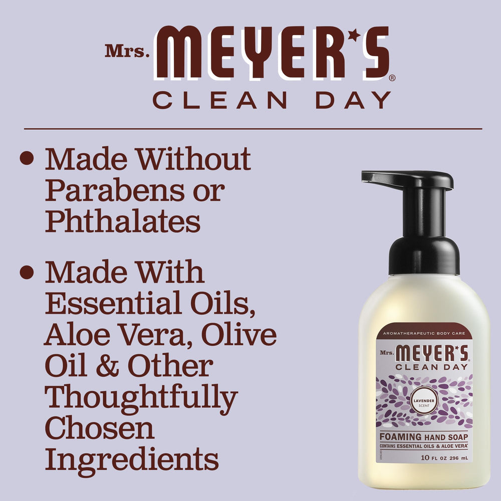 Aceite de oliva y aloe en la fórmula de Mrs. Meyer's Lavanda para suavizar manos.