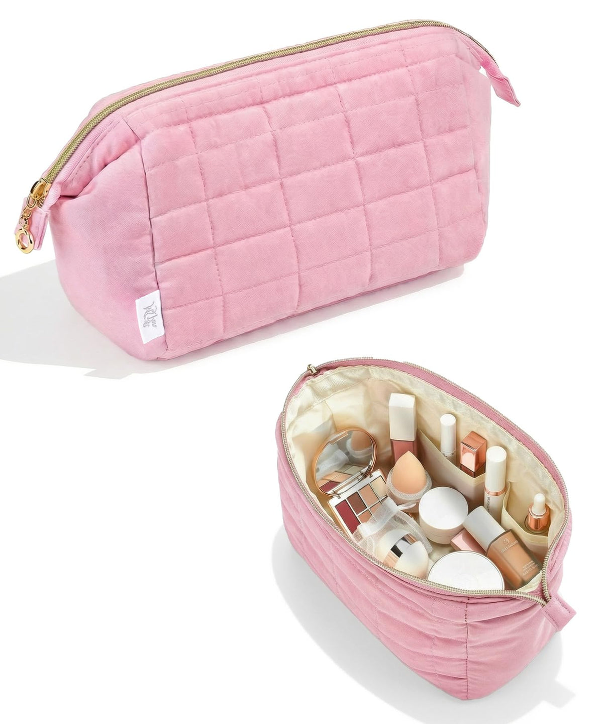 Ms. Pen bolso de maquillaje acolchado rosa, protege cosméticos en viaje