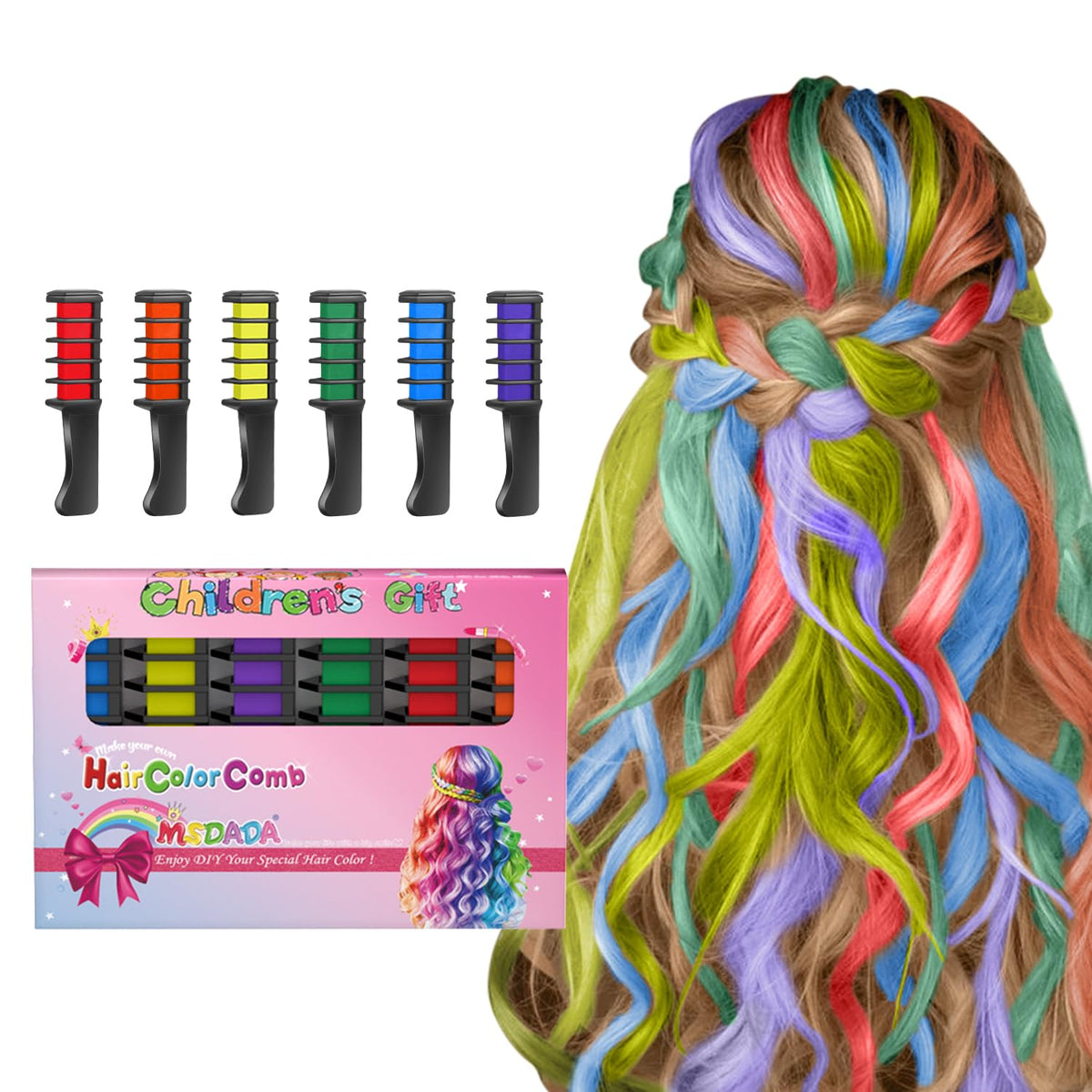 MSDADA Peine Tiza para Cabello Rojo, destellos temporales para fiestas