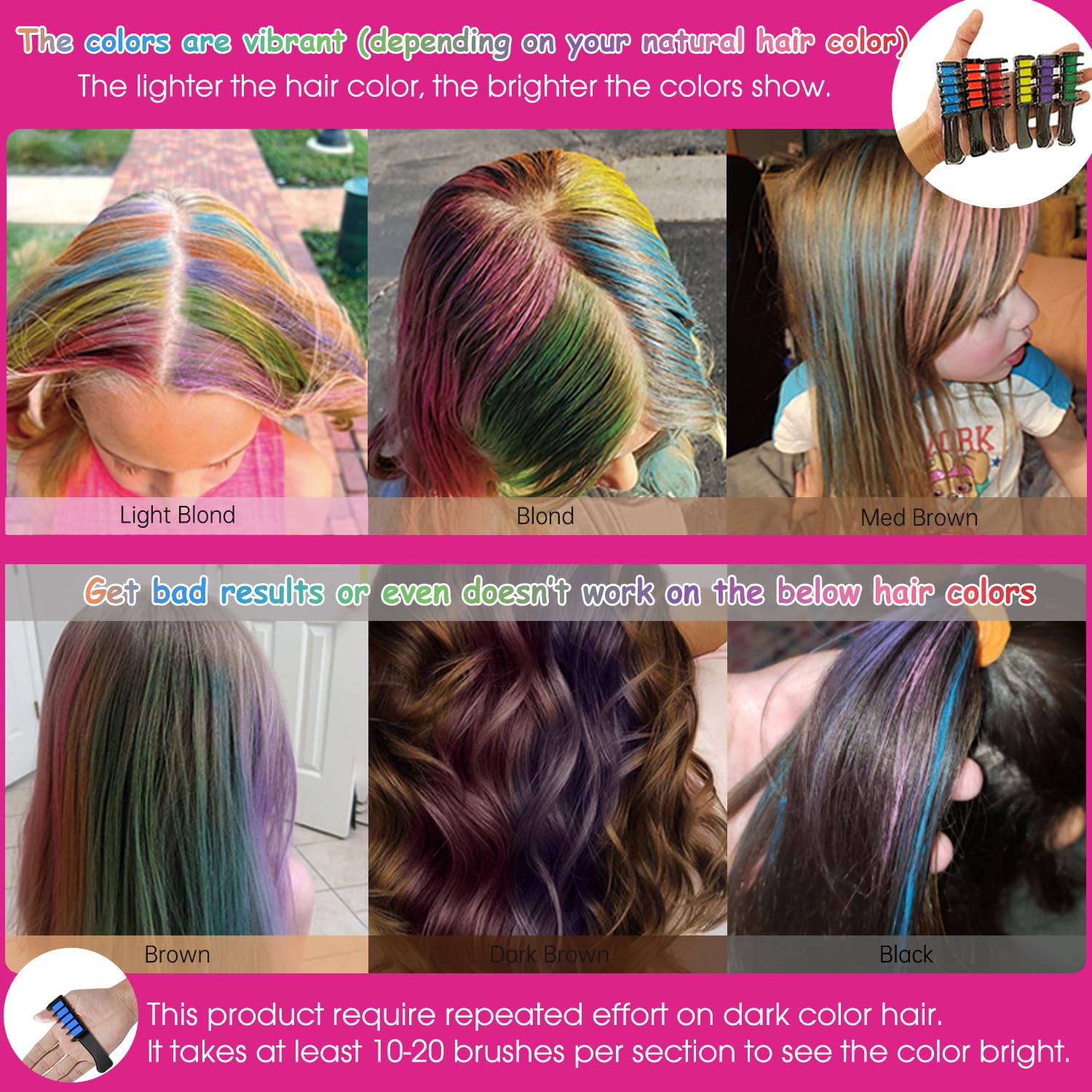 MSDADA Peine Tiza para Cabello Verde, estilo rápido para niñas