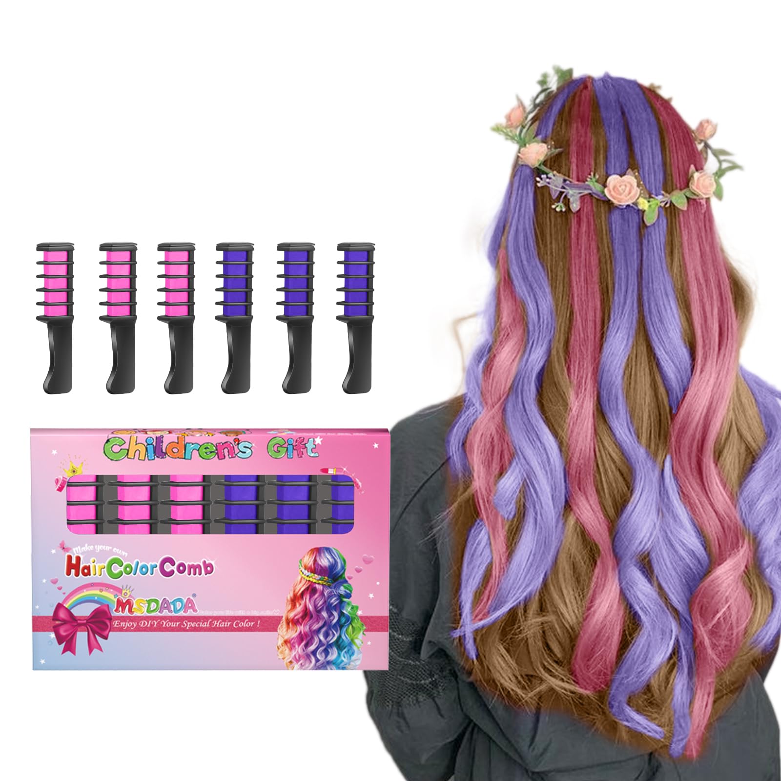 MSDADA peine-tiza pelo purpura-rosa: color temporal lavable para niñas.
