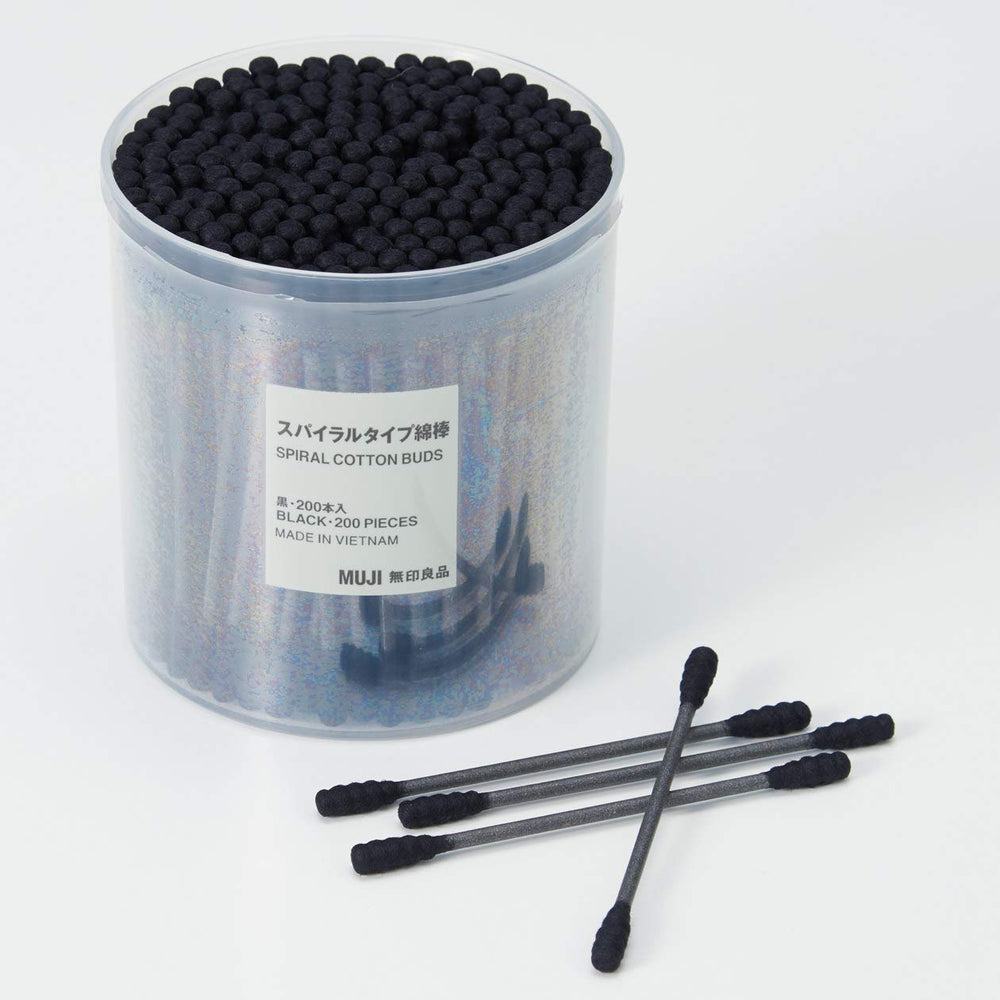 MUJI hisopos algodón negro en caja para retoques detallados