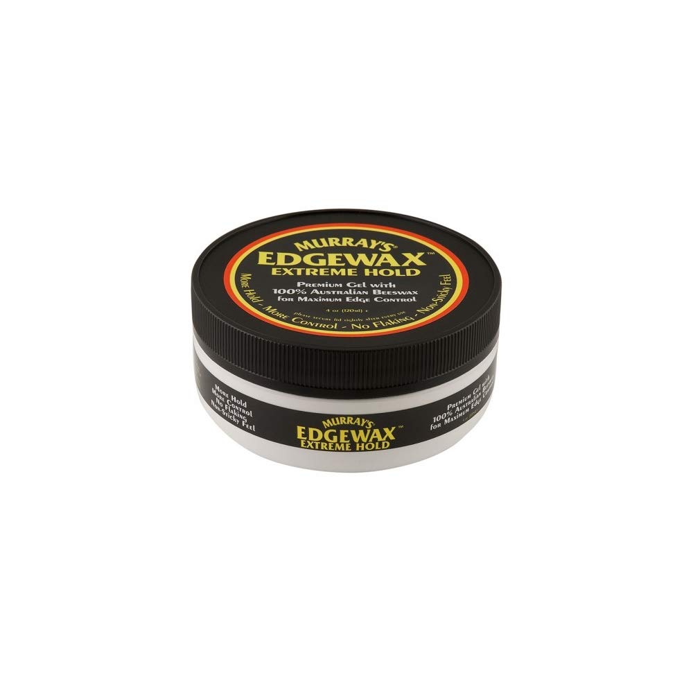 Murray's Edgewax Extreme Hold 4 oz en frasco mostrando fijación extrema para peinados definidos.