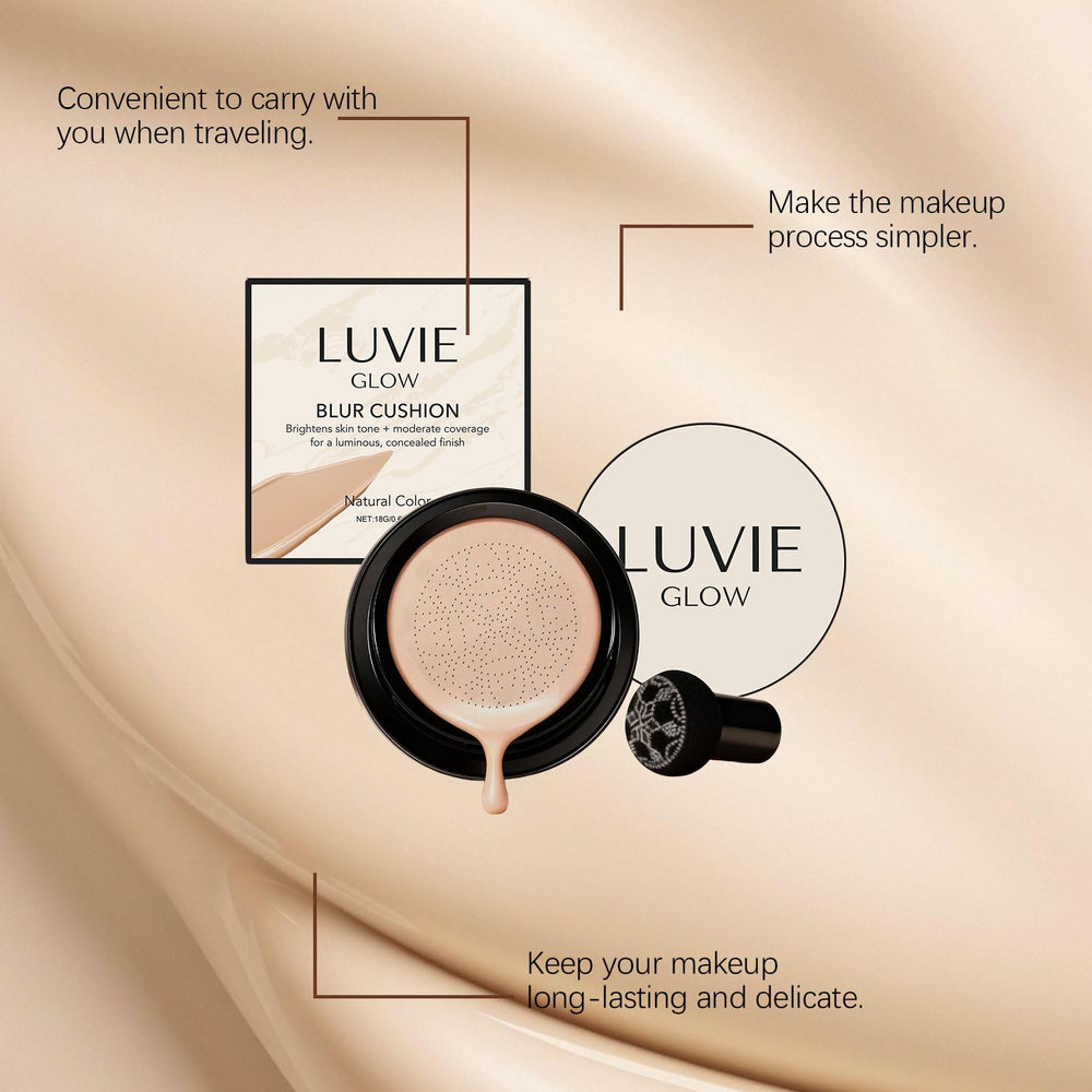 Con Luvie Glow Cushion, acabado hidratante y ligero para uso cotidiano.