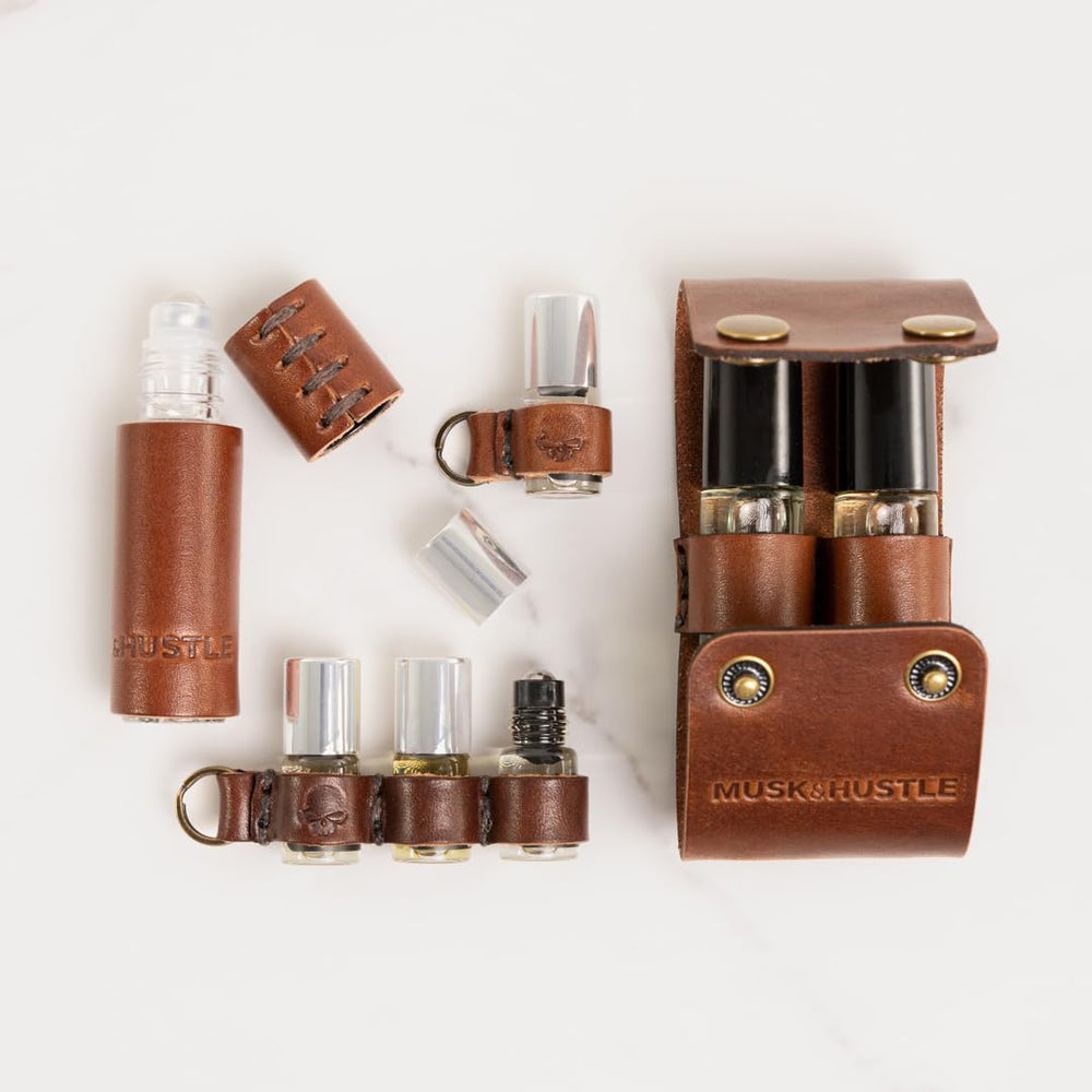 Musk & Hustle Creed Aventus, envase compacto ideal para viaje y uso diario.