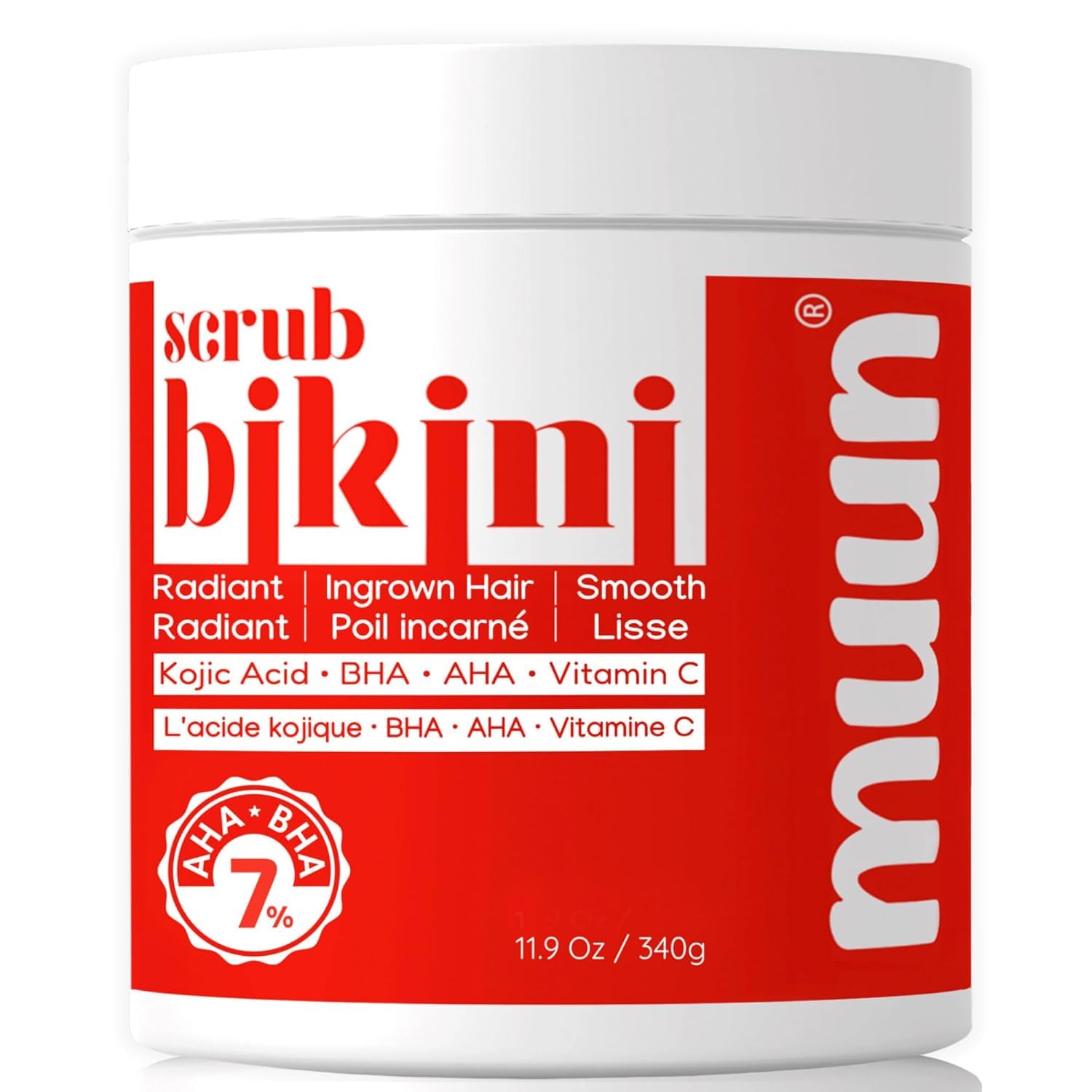 Muun Exfoliador Bikini: envase práctico para uso diario.