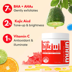 Muun Exfoliante Bikini: gránulos finos para exfoliación suave.
