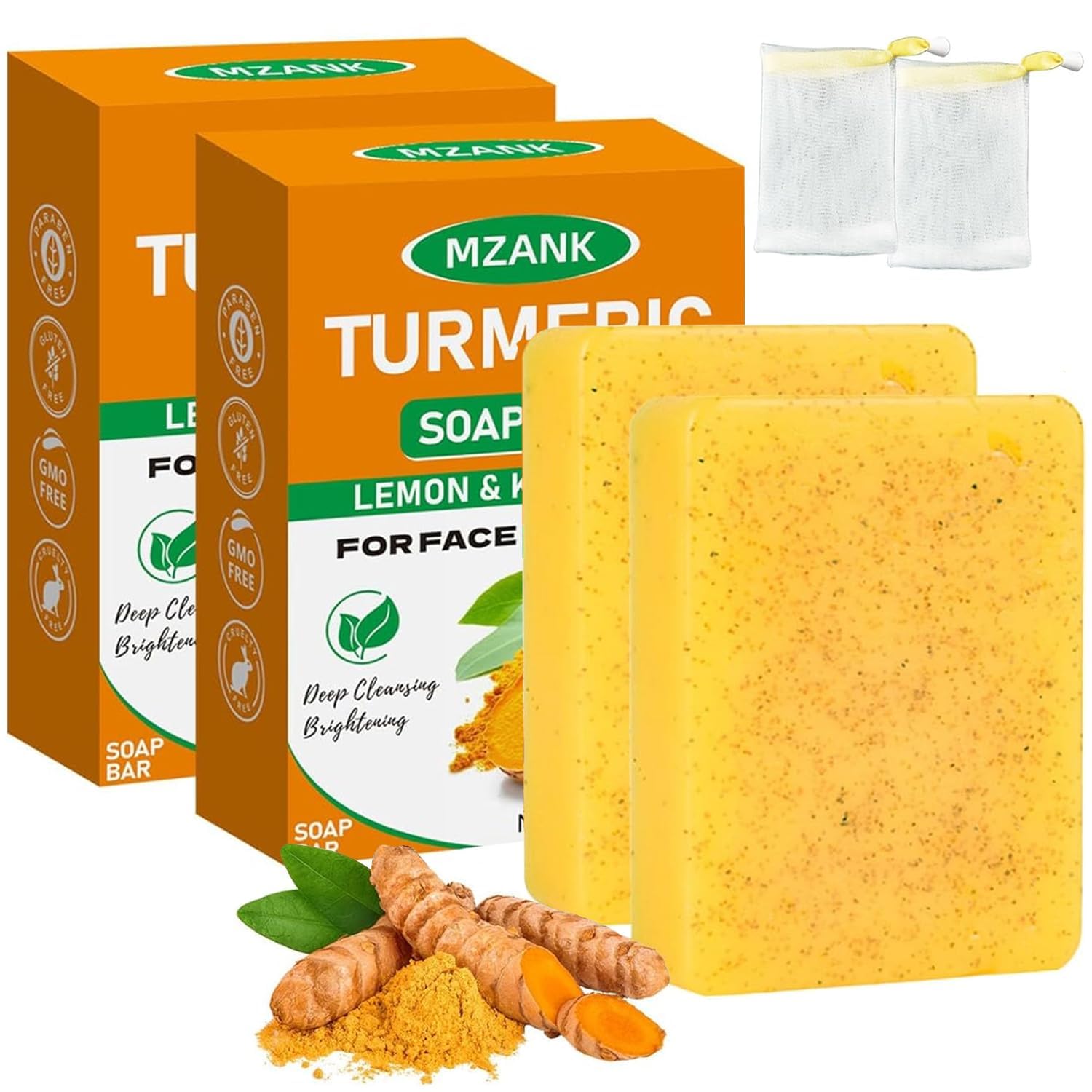 Jabón MZANK Kojic Curcuma barra para piel uniforme y luminosa