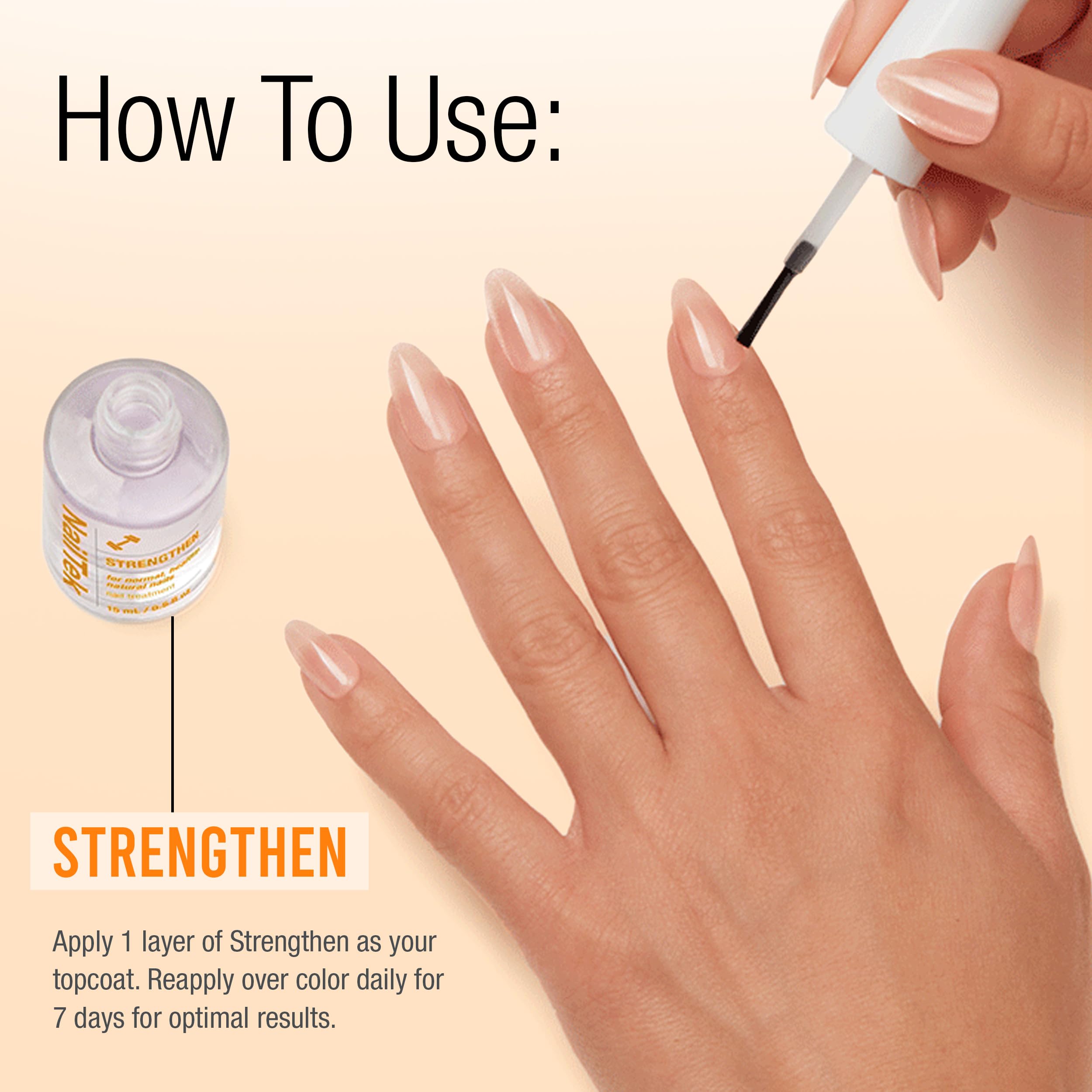 Incorpora Nail Tek Formula 2 en tu rutina diaria para uñas más resistentes.